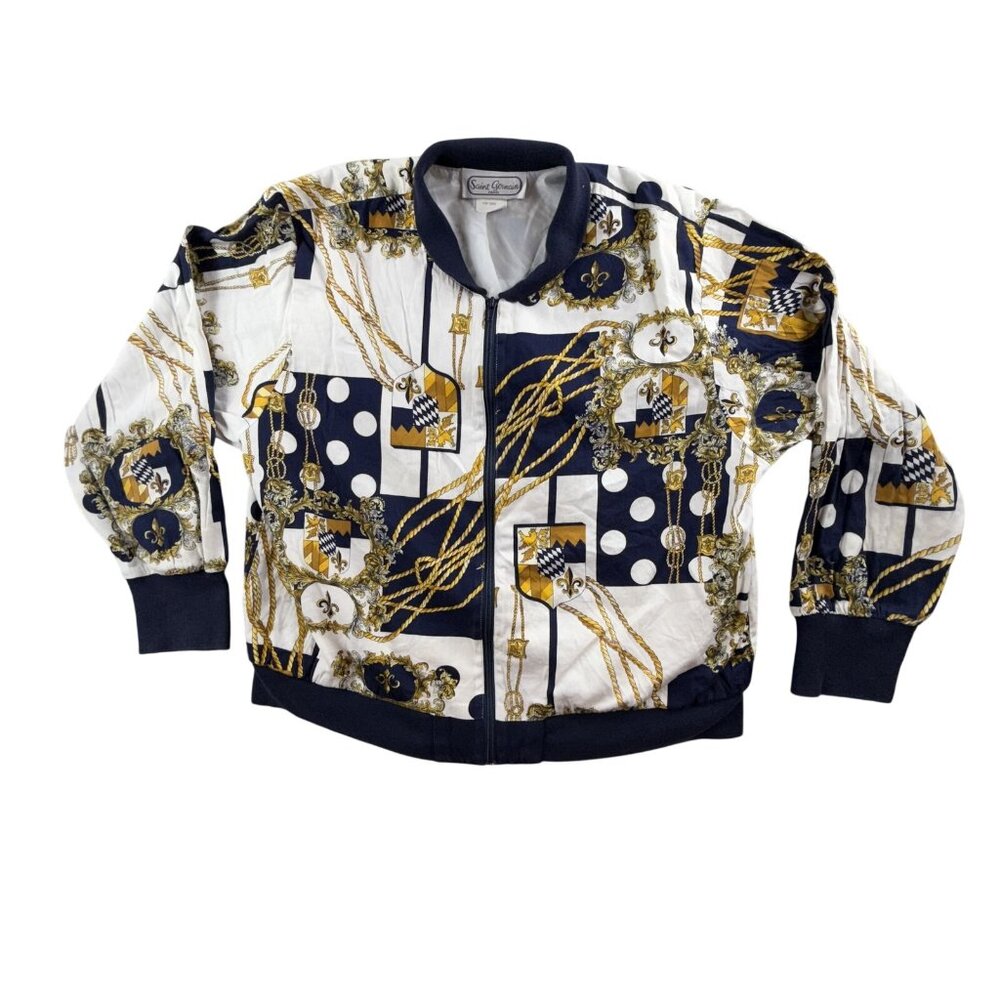 Vintage Saint Germain Jacket Womens Large Chain Print Bomber Made USA 80s